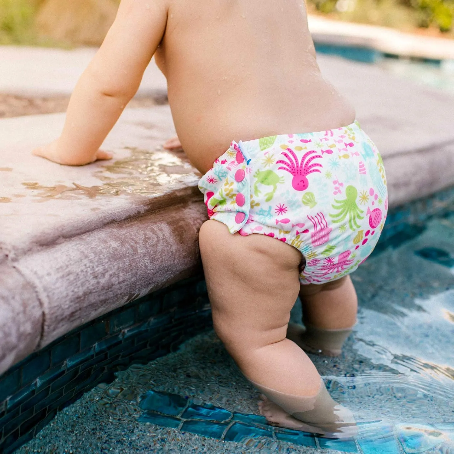 green sprouts Snap Reusable Absorbent Swimsuit Diaper, Light Pink Pinstripe, 24 Month