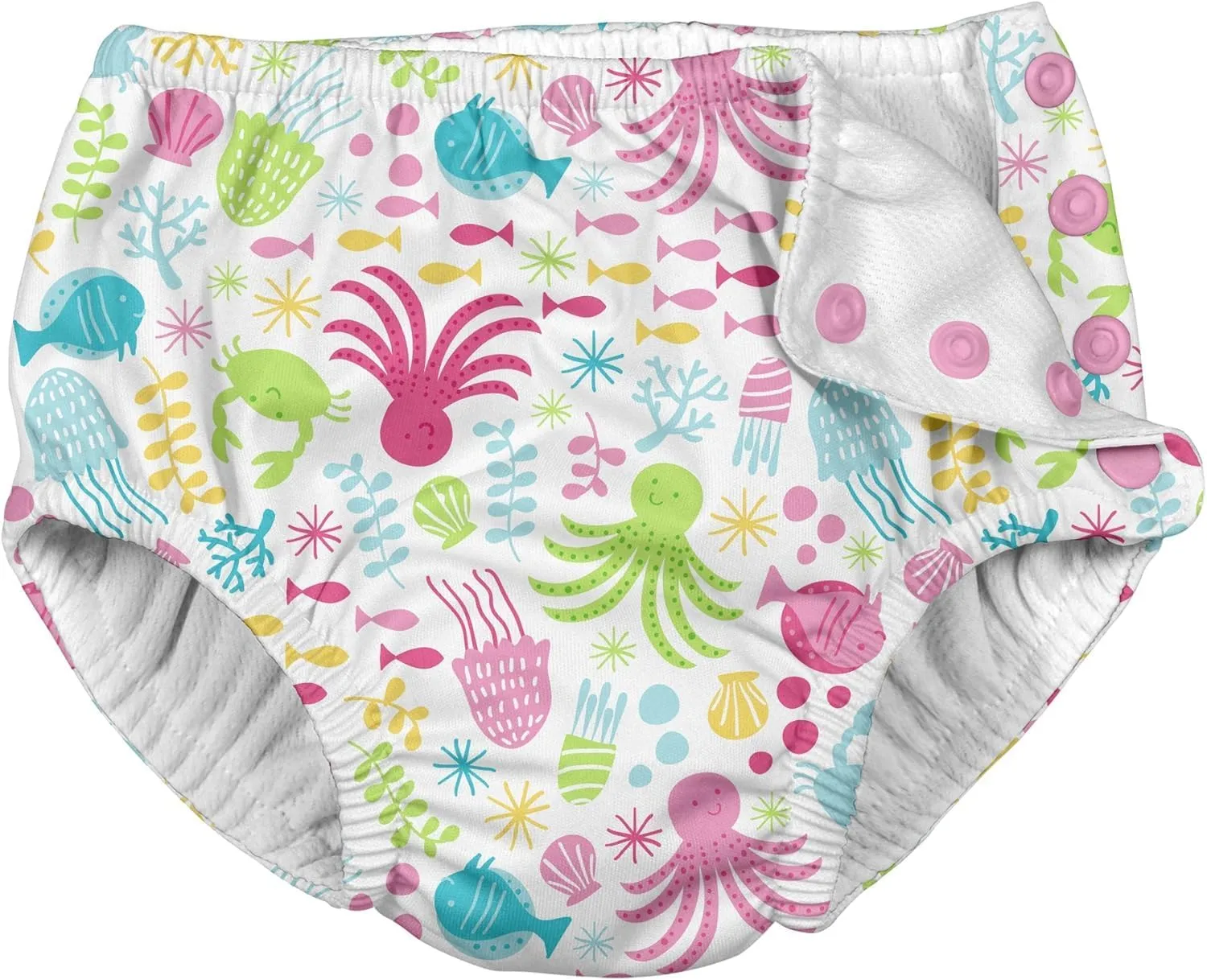 green sprouts Snap Reusable Absorbent Swimsuit Diaper, Light Pink Pinstripe, 24 Month