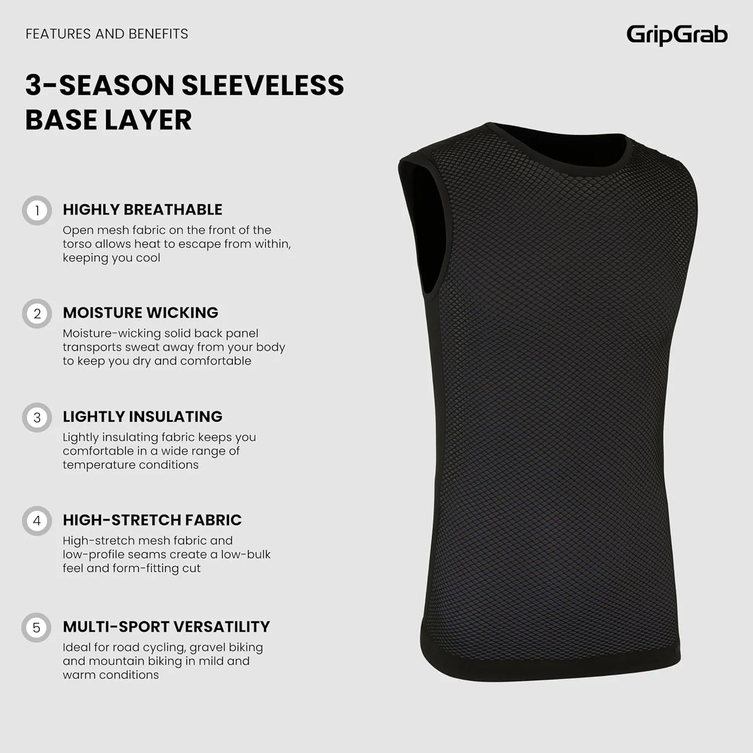GripGrab 3-Season Sleeveless Cycling Base Layer High-Performance Mesh Bicycle Undershirt Spring Summer Compression Vest