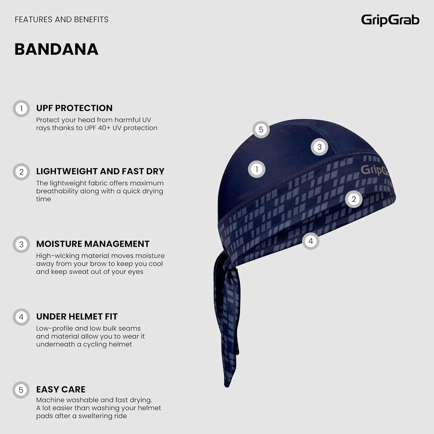 GripGrab Bandana UV-Protection Summer Under-Helmet Cycling Headscarf Headwrap Headwear Breathable 8 Colours Sweatband