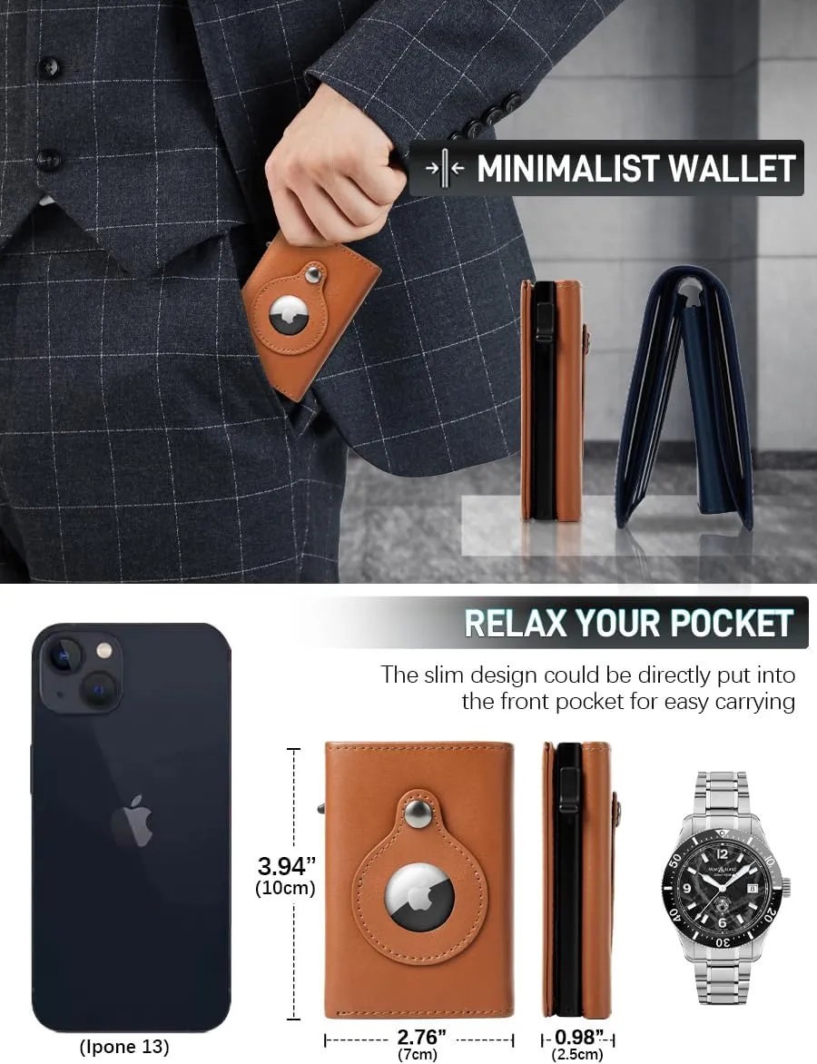 GSG Mens Leather Wallet Pop Up Card Holder Slim RFID Blocking Smart Card Case 9-12 Card Capacity | ID Window | Cash Slot (Brown)