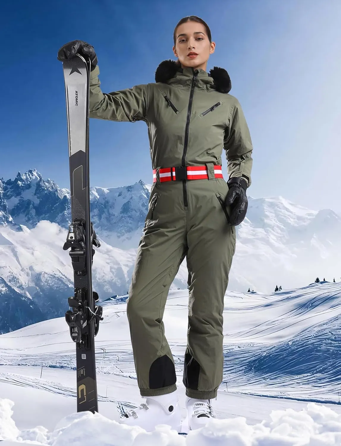 GSOU SNOW Ski Suit Women Snowsuit One Piece Snowboarding Waterproof Windproof Jumpsuit for Outdoor Sports