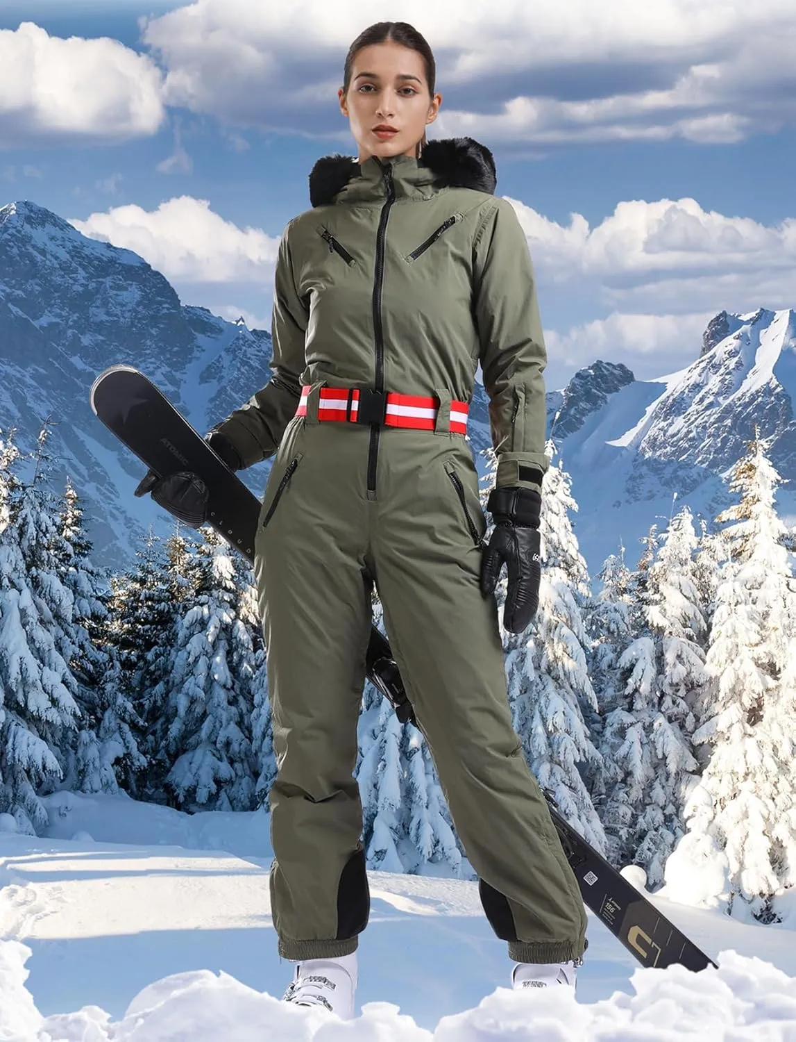 GSOU SNOW Ski Suit Women Snowsuit One Piece Snowboarding Waterproof Windproof Jumpsuit for Outdoor Sports