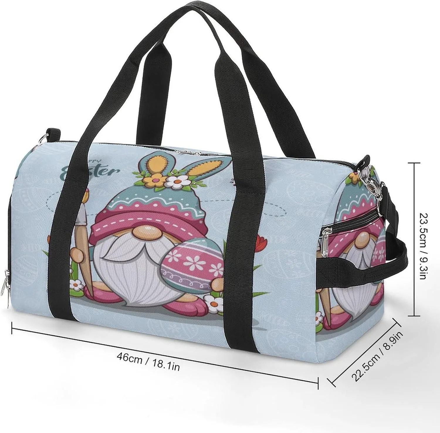 Gym Duffel Bag with Shoe Compartment Wet Pocket, Happy Easter Gnome Travel Bag for Men Women