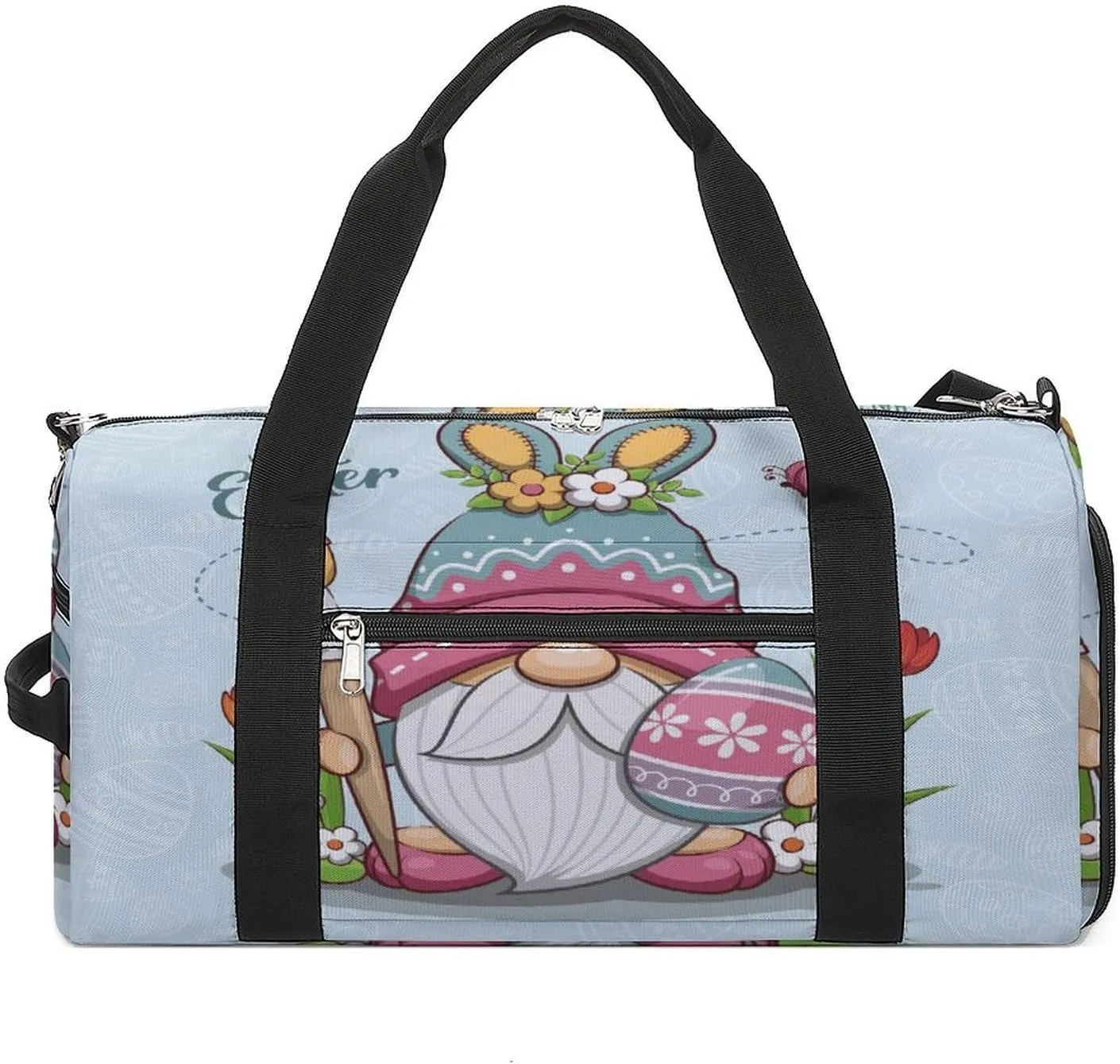 Gym Duffel Bag with Shoe Compartment Wet Pocket, Happy Easter Gnome Travel Bag for Men Women