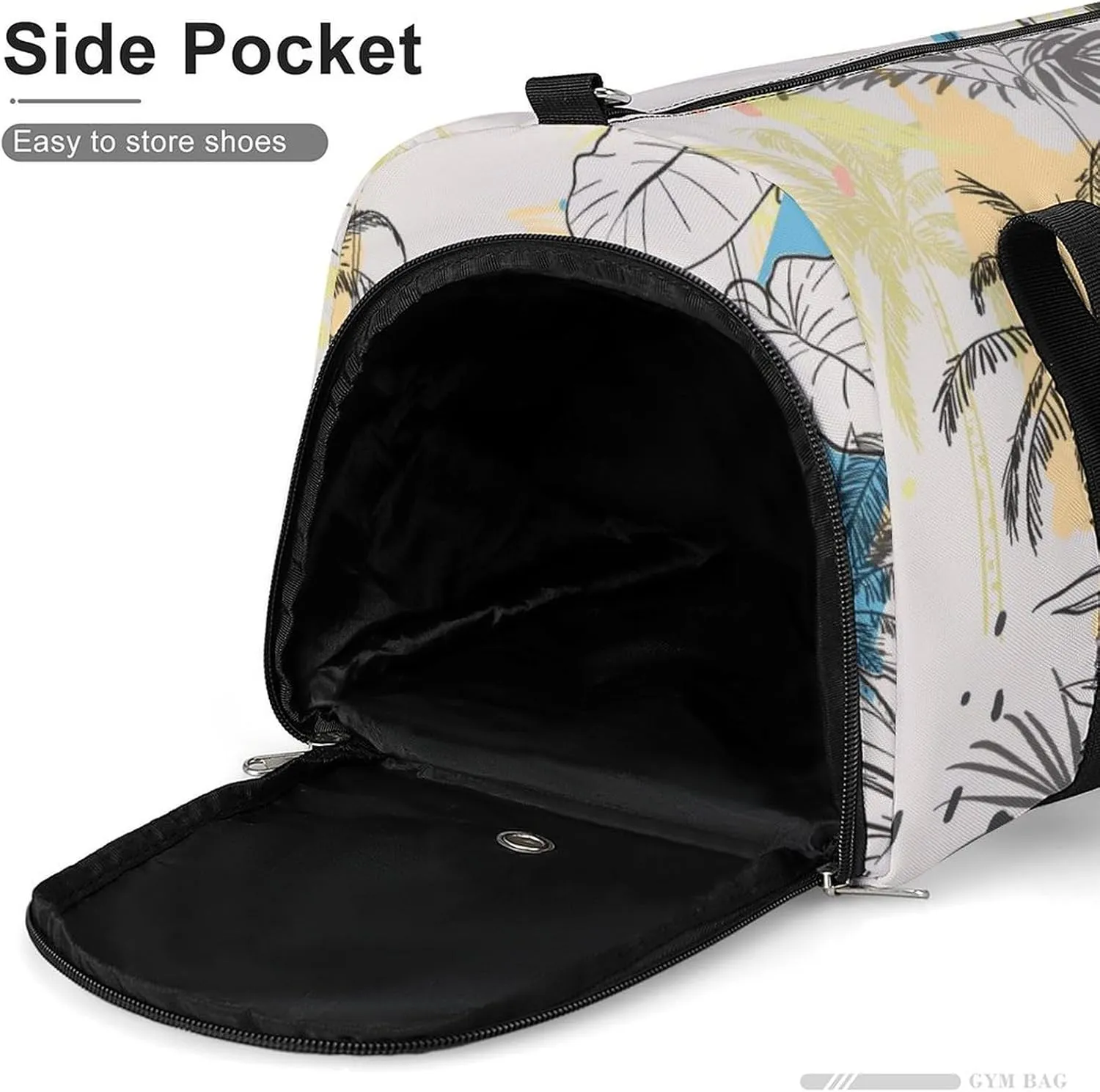 Gym Duffel Bag with Shoe Compartment Wet Pocket, Palms Trees Leaves Travel Bag for Men Women