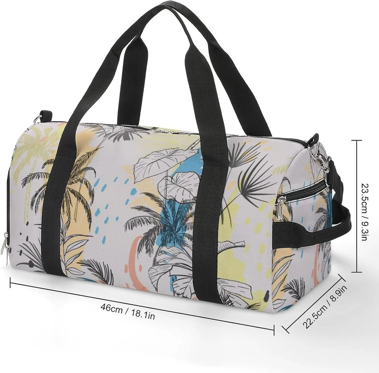 Gym Duffel Bag with Shoe Compartment Wet Pocket, Palms Trees Leaves Travel Bag for Men Women