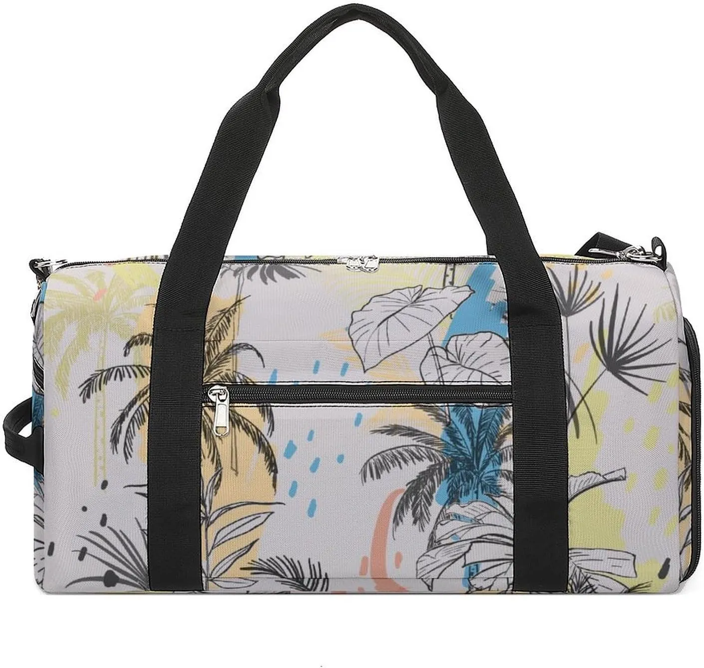 Gym Duffel Bag with Shoe Compartment Wet Pocket, Palms Trees Leaves Travel Bag for Men Women