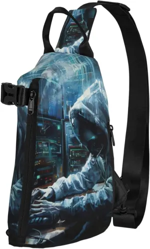 Hacker Attack Print Crossbody Backpack Casual Sling Bag Travel Lightweight, Adjustable Cross Bag