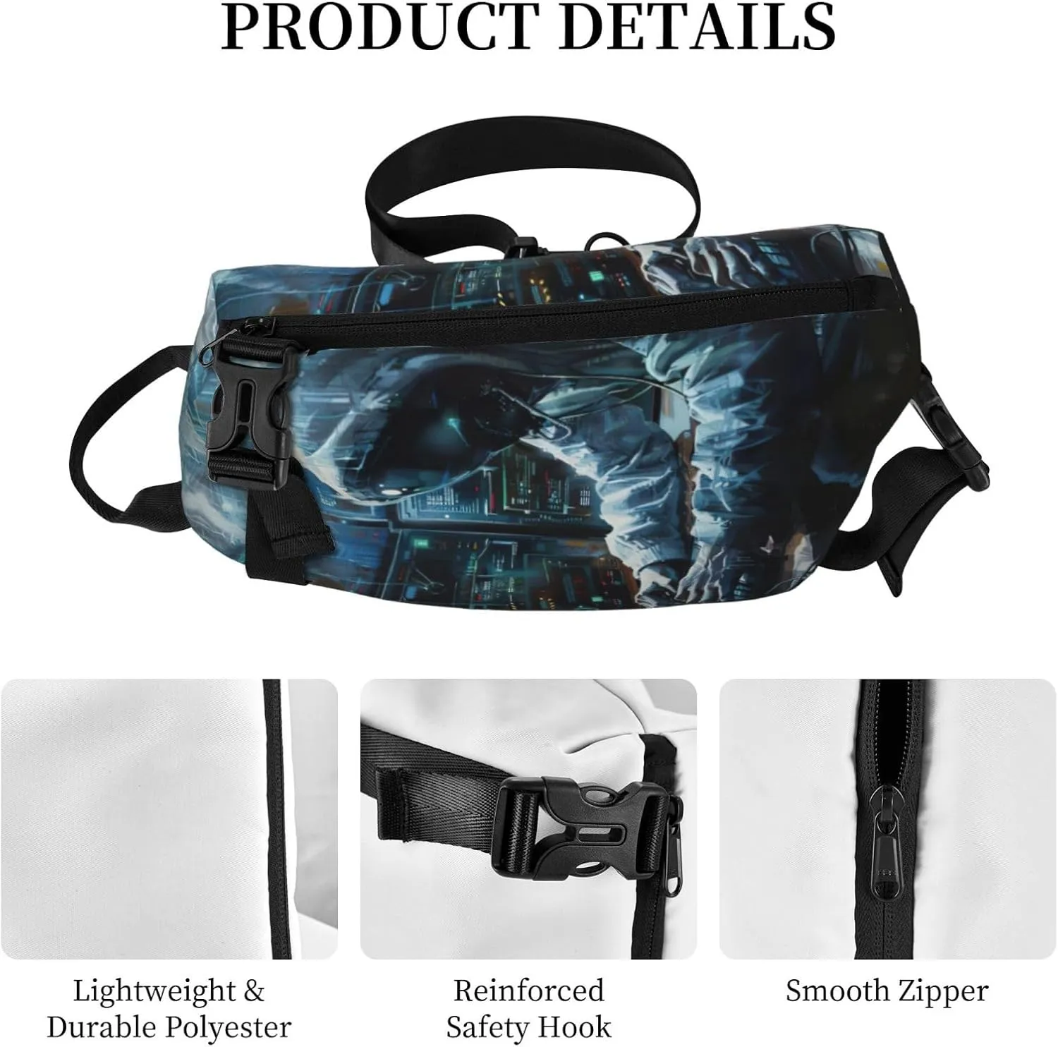 Hacker Attack Print Crossbody Backpack Casual Sling Bag Travel Lightweight, Adjustable Cross Bag