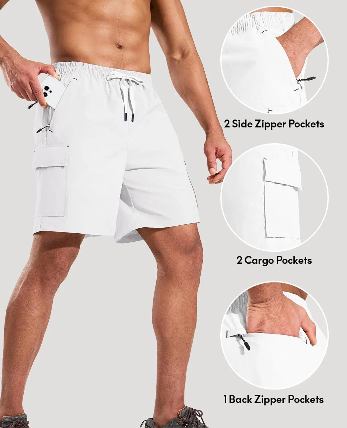Haimont Men's Hiking Cargo Shorts 7 Inch with Zipper Pockets Quick Dry Lightweight Outdoor Camping Travel, Water Resistant