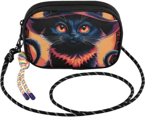 Halloween Black Cat Hat Crossbody Bag for Women Cell Phone Purses Women's Small Shoulder Handbags Wallet Purse with Strap