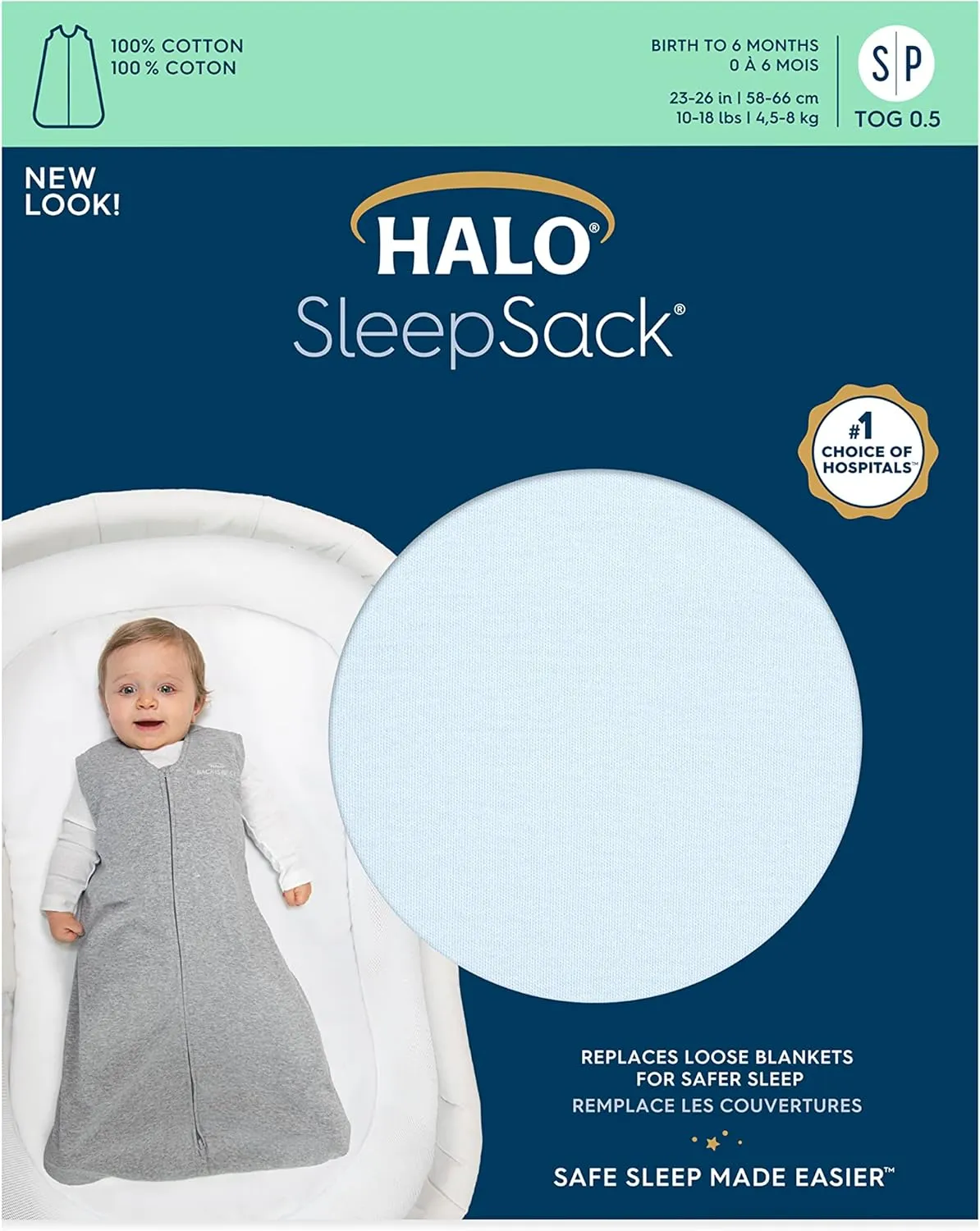 HALO SleepSack, 100% Cotton Wearable Blanket, Swaddle Transition Sleeping Bag, TOG 0.5
