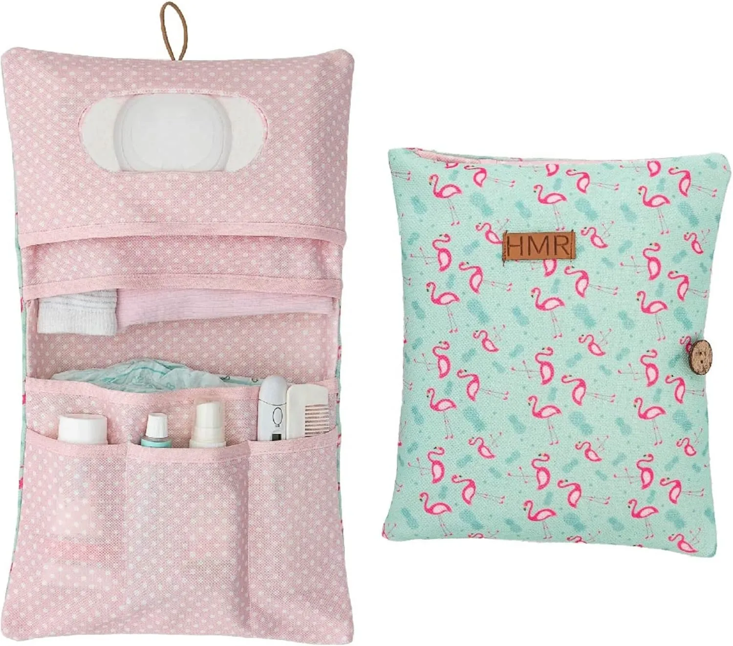 HAMUR Baby Diaper Bag Organizer – Travel-Friendly, Compact & Foldable | Stroller Pouch for Newborn Essentials – Must-Have for Boys & Girls (Flamingo)
