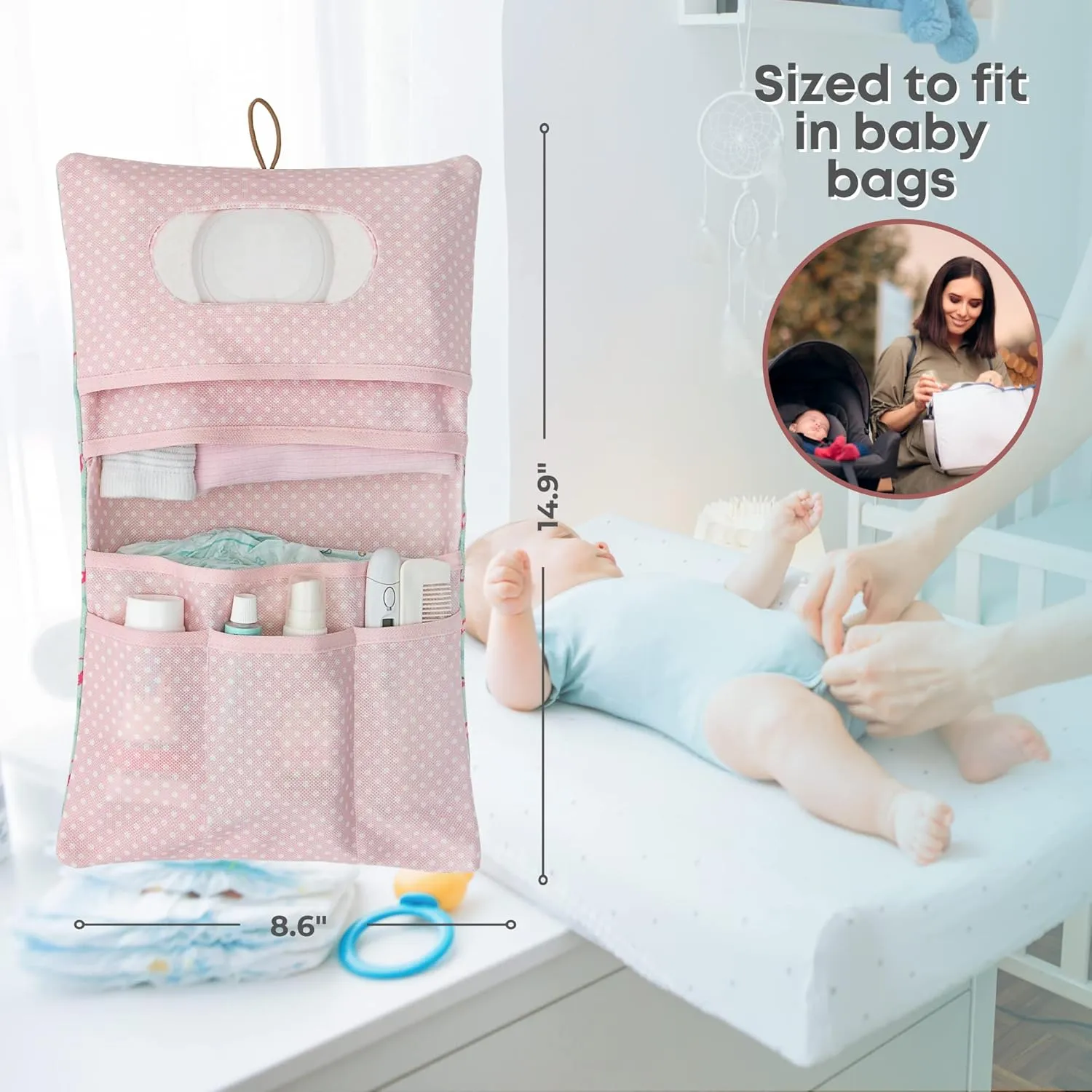 HAMUR Baby Diaper Bag Organizer – Travel-Friendly, Compact & Foldable | Stroller Pouch for Newborn Essentials – Must-Have for Boys & Girls (Flamingo)
