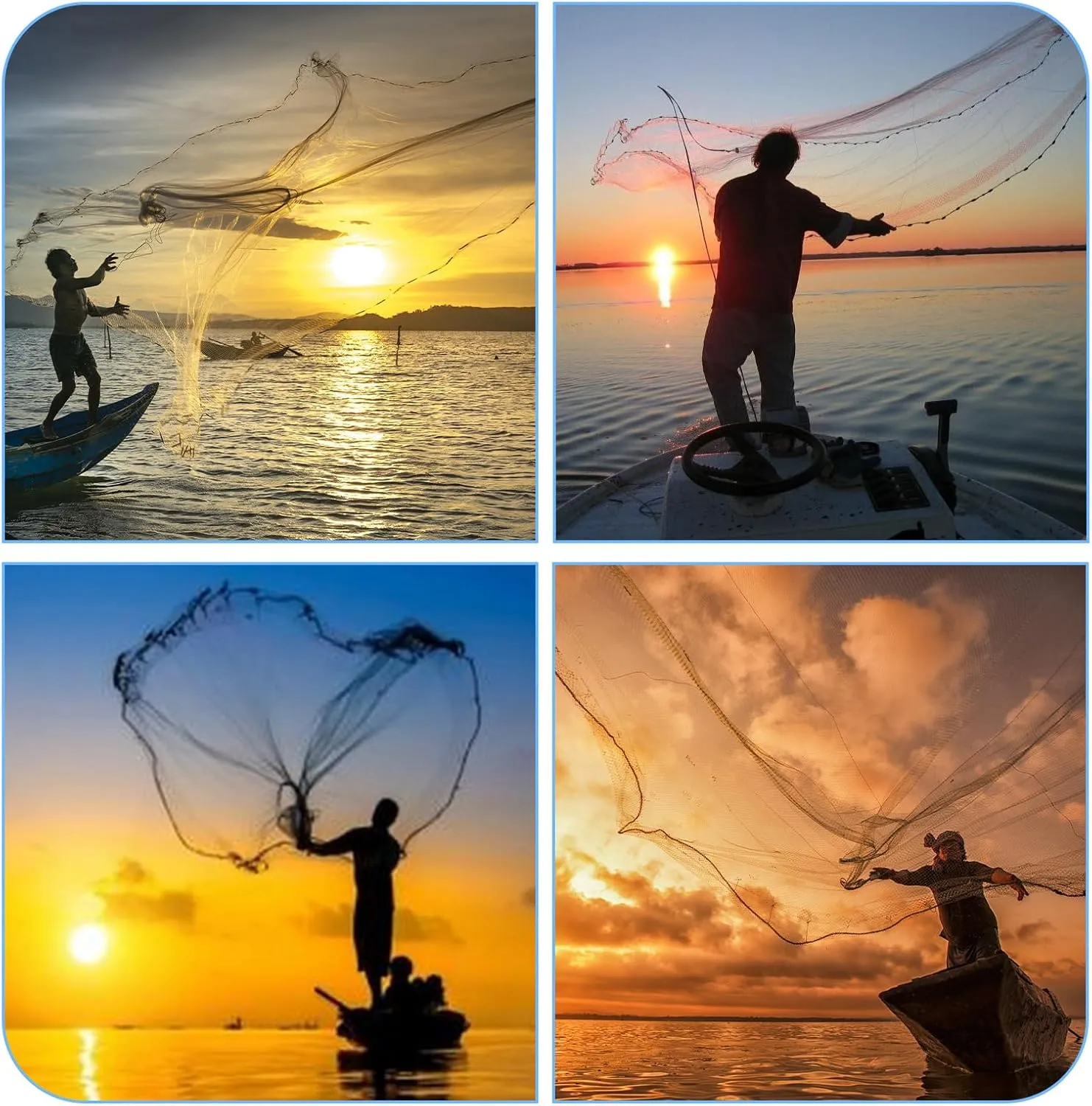 Handmade American Cast Net, BalanZze Casting Fishing Net for Bait Trap Fish, Throw Nets with Zinc Sinker Weights for Freshwater & Salt Water (3/4/5/6/8/9/10 Ft, 1/2 Inch Mesh Size)