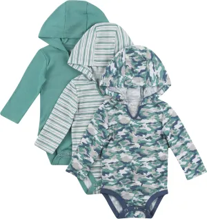 Hanes Baby Long Sleeve Bodysuit, Ultimate Bodysuit Hoodie Boys & Girls, 3-pack