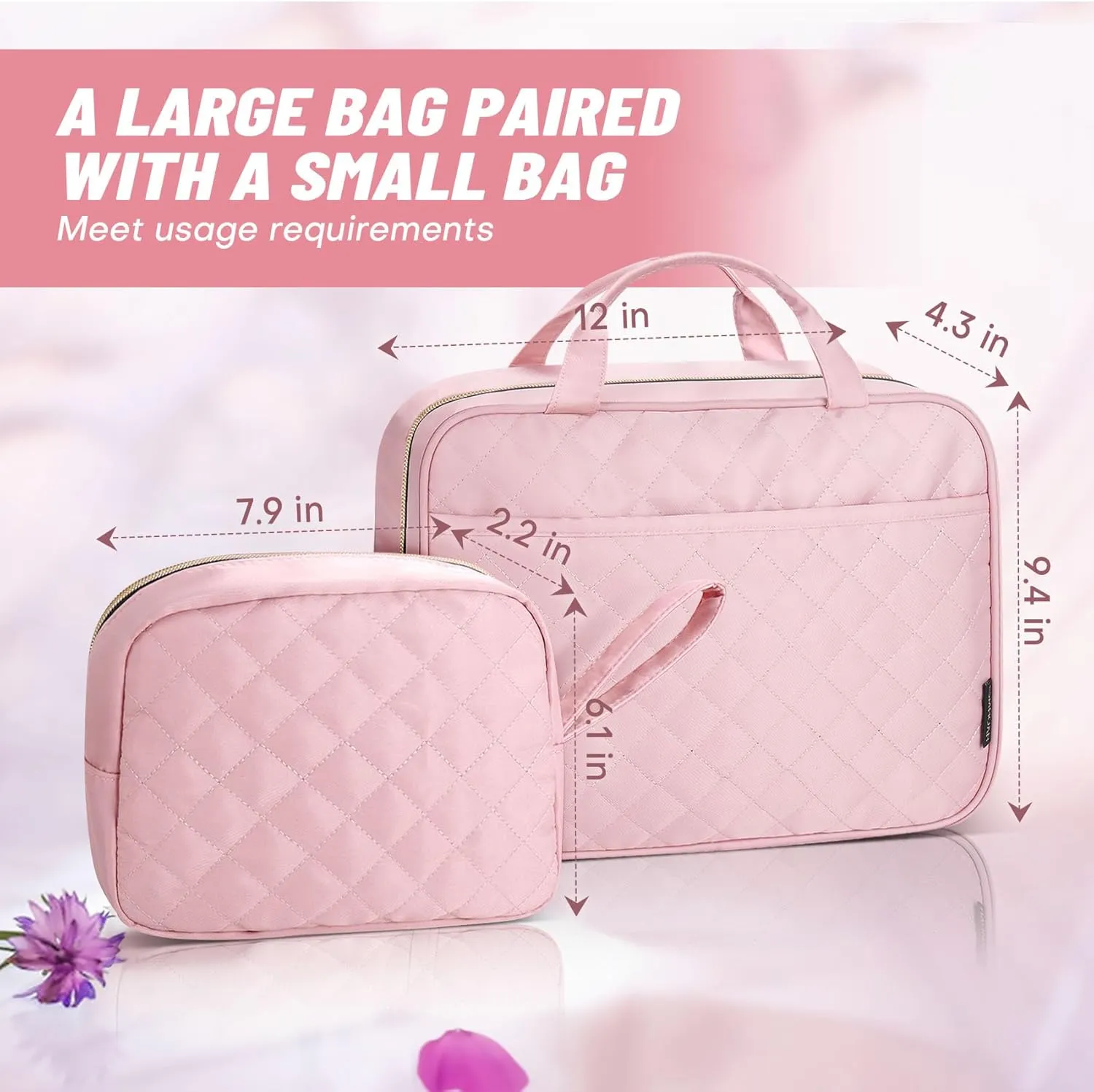 Hanging Toiletry Bag 2 Pack Set, Make Up Bags for Women with Hanging Hook and Waterproof, Cosmetic Bags Organizer for Shampoo, Makeup Accessories, for Business Trips, Travel, Pink