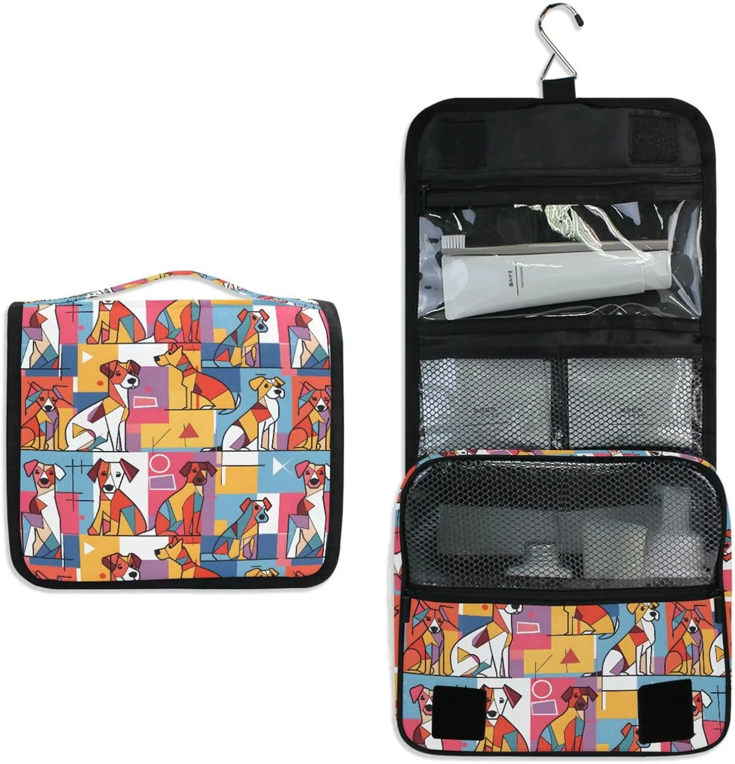 Hanging Toiletry Bag Abstract Works Of Art Dogs Travel Makeup bag for Toiletries Portable Travel Toiletry Organizer Cosmetic Bags with Hanging Hook