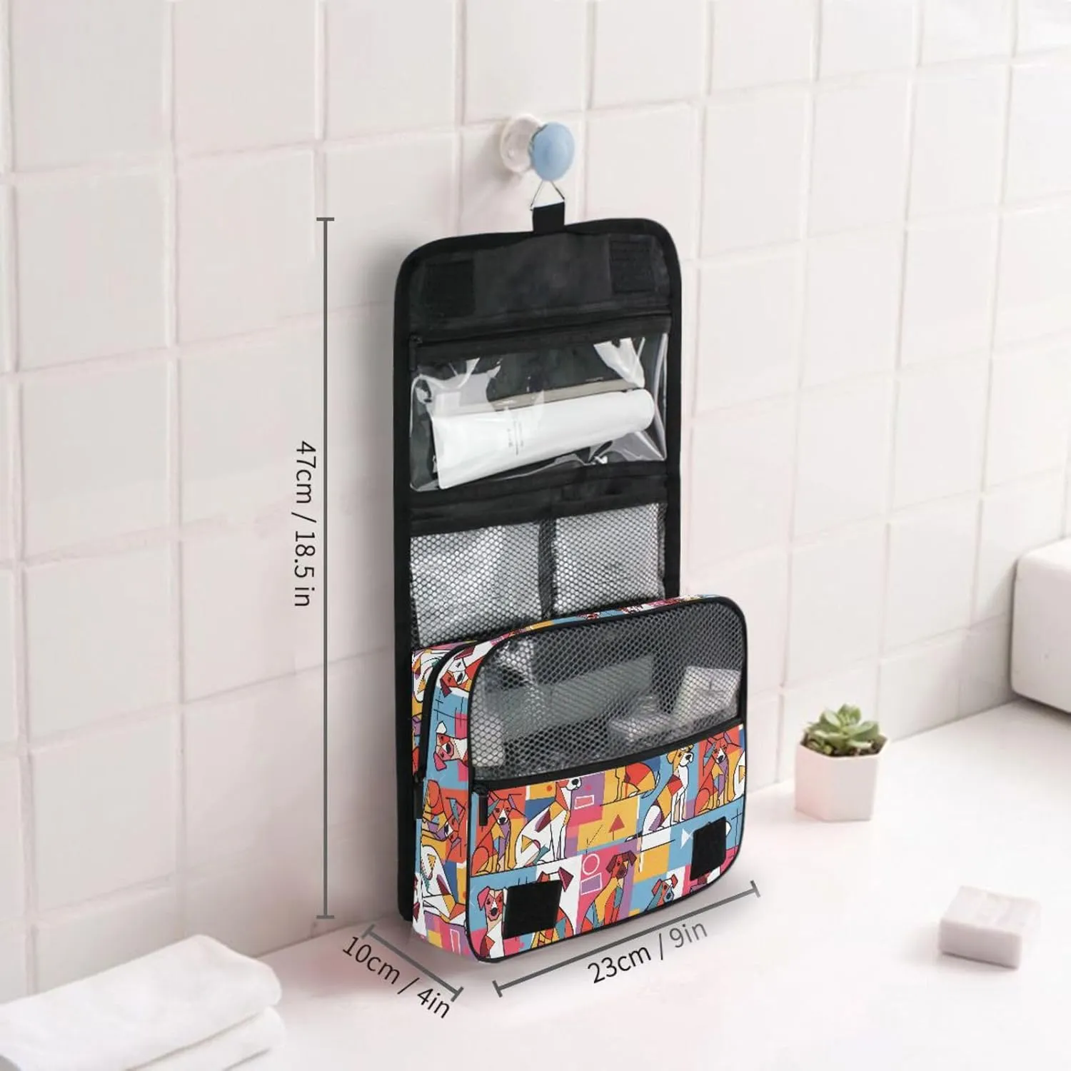 Hanging Toiletry Bag Abstract Works Of Art Dogs Travel Makeup bag for Toiletries Portable Travel Toiletry Organizer Cosmetic Bags with Hanging Hook