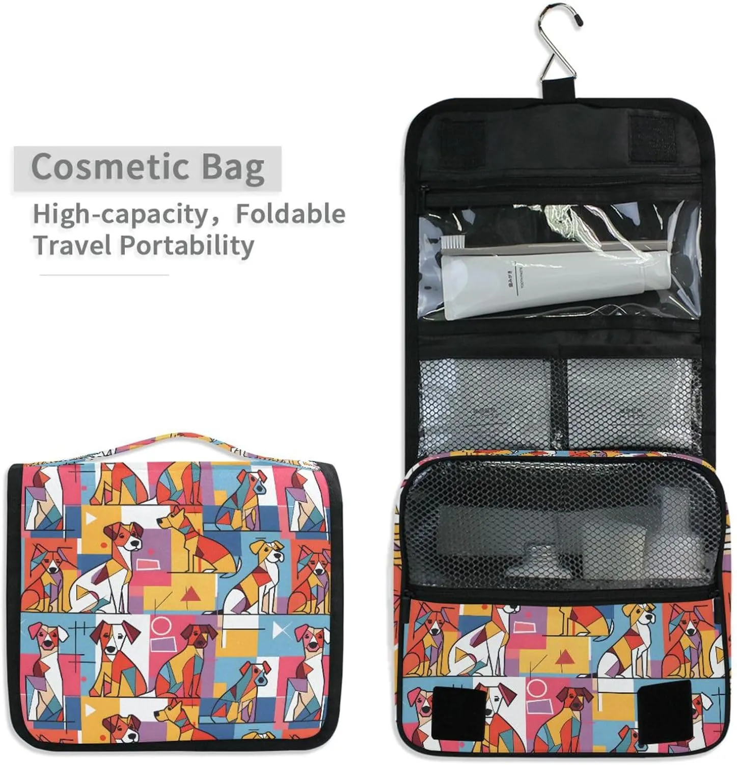 Hanging Toiletry Bag Abstract Works Of Art Dogs Travel Makeup bag for Toiletries Portable Travel Toiletry Organizer Cosmetic Bags with Hanging Hook