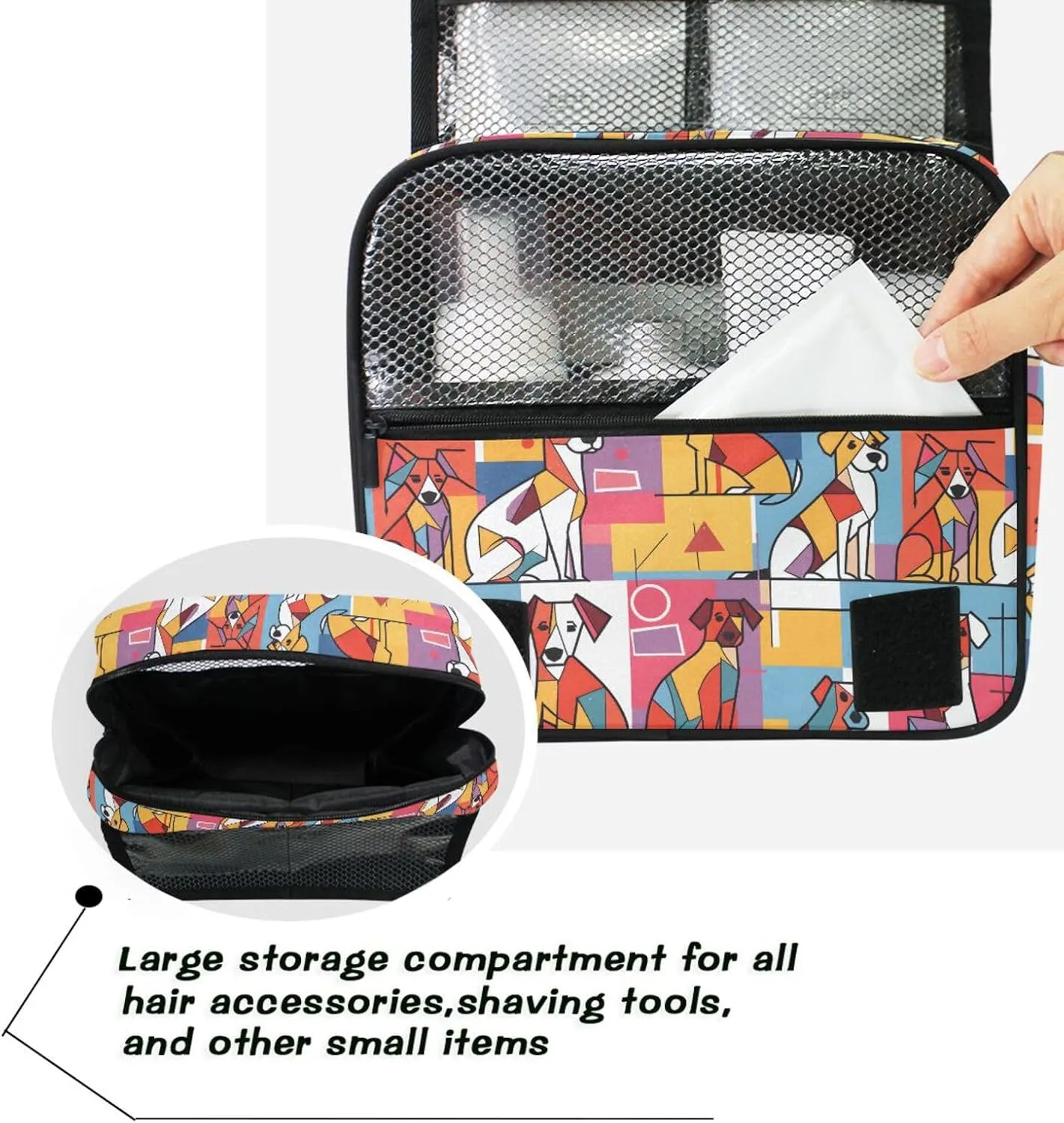 Hanging Toiletry Bag Abstract Works Of Art Dogs Travel Makeup bag for Toiletries Portable Travel Toiletry Organizer Cosmetic Bags with Hanging Hook