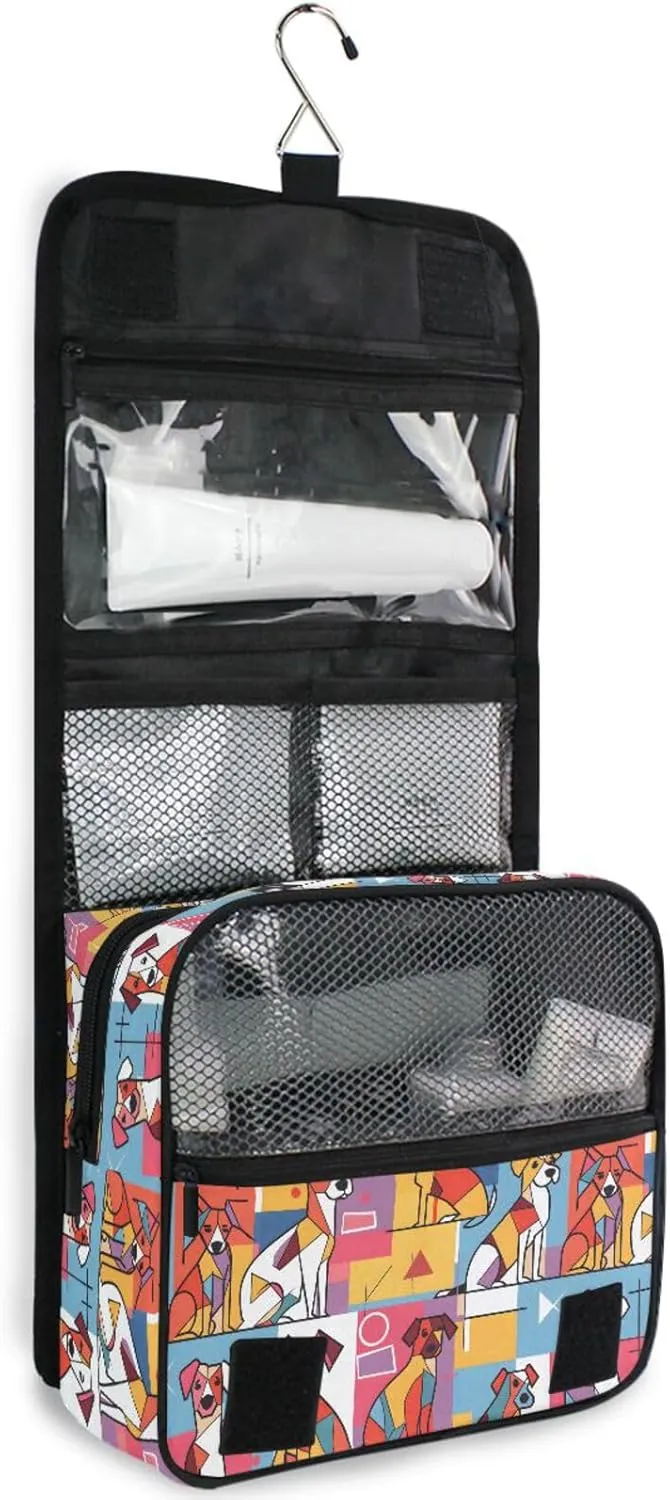 Hanging Toiletry Bag Abstract Works Of Art Dogs Travel Makeup bag for Toiletries Portable Travel Toiletry Organizer Cosmetic Bags with Hanging Hook