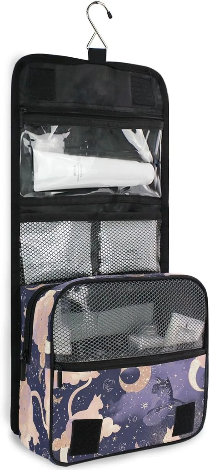 Hanging Toiletry Bag Cat Moon Travel Makeup bag for Toiletries Portable Travel Toiletry Organizer Cosmetic Bags with Hanging Hook