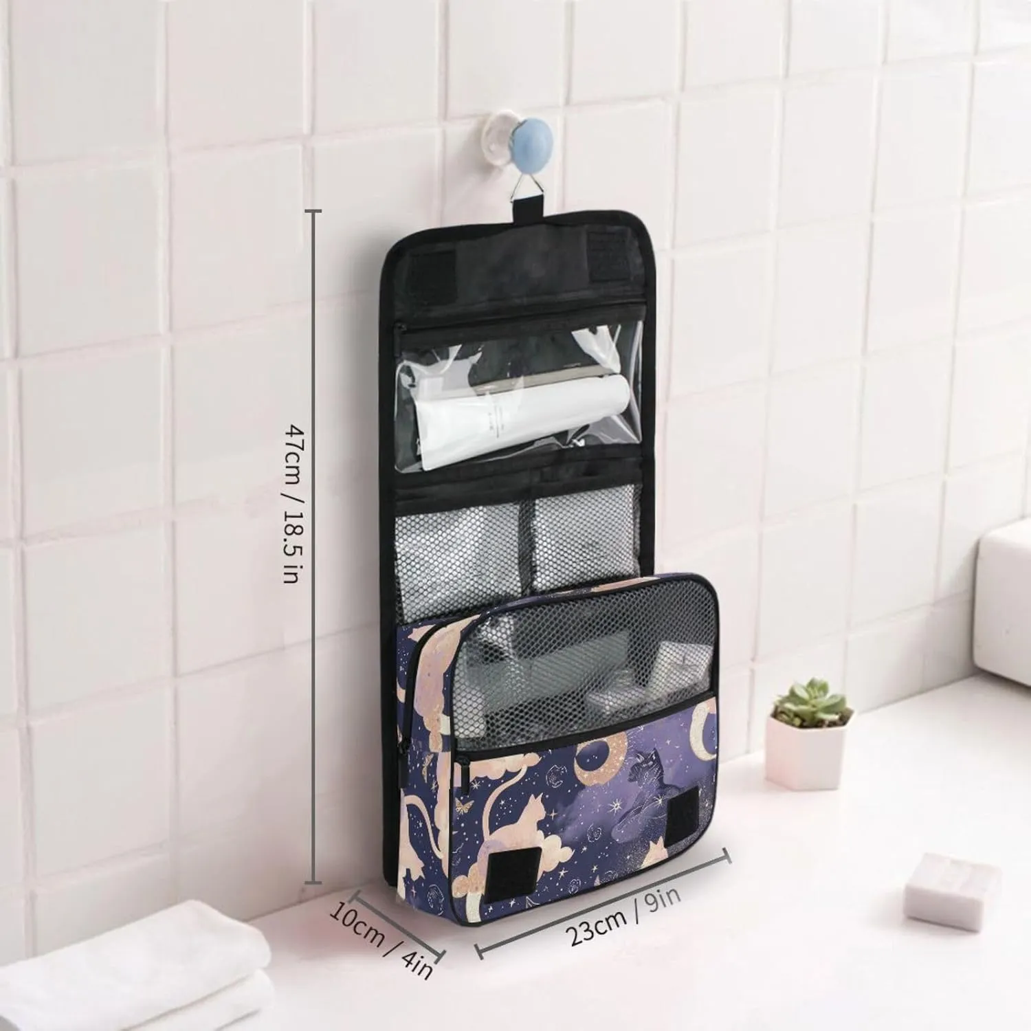 Hanging Toiletry Bag Cat Moon Travel Makeup bag for Toiletries Portable Travel Toiletry Organizer Cosmetic Bags with Hanging Hook