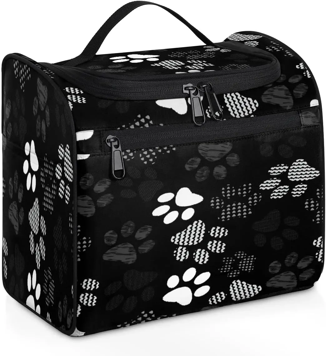 Hanging Toiletry Bag Cats and Dogs Paw for Women Girls, Cosmetic Makeup Bag with Multi Compartments, Portable Travel Bag Organizer Large for Toiletries Accessories