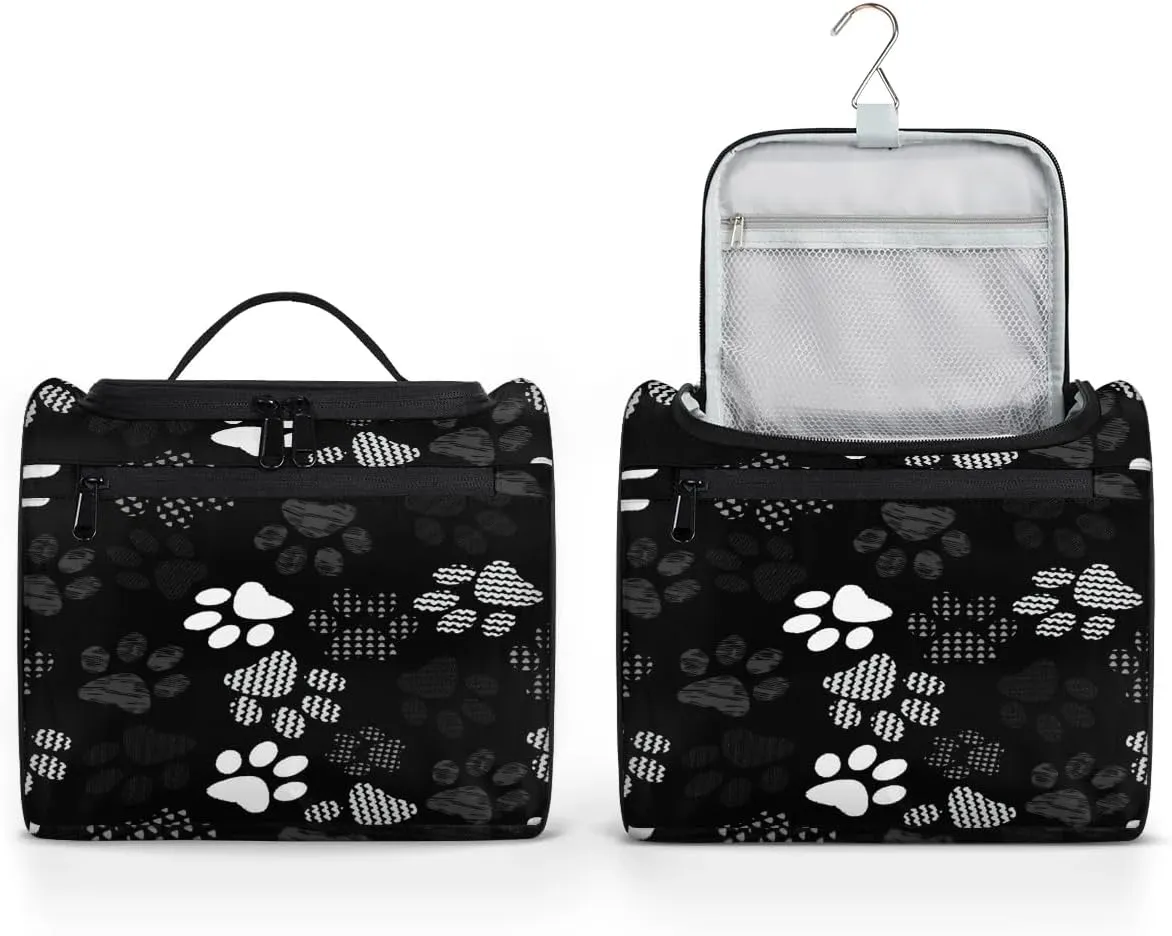 Hanging Toiletry Bag Cats and Dogs Paw for Women Girls, Cosmetic Makeup Bag with Multi Compartments, Portable Travel Bag Organizer Large for Toiletries Accessories