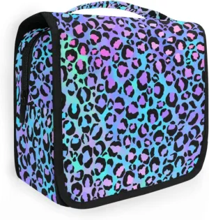 Hanging Toiletry Bag Colorful Blue Leopard Makeup Bag Portable Travel bag for Toiletries Organizer Bags for Women Men, Travel-Essentials Bag