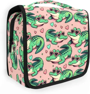 Hanging Toiletry Bag Cute Cartoon Alligator Crocodiles Travel Makeup bag for Toiletries Portable Travel Toiletry Organizer Cosmetic Bags with Hanging Hook