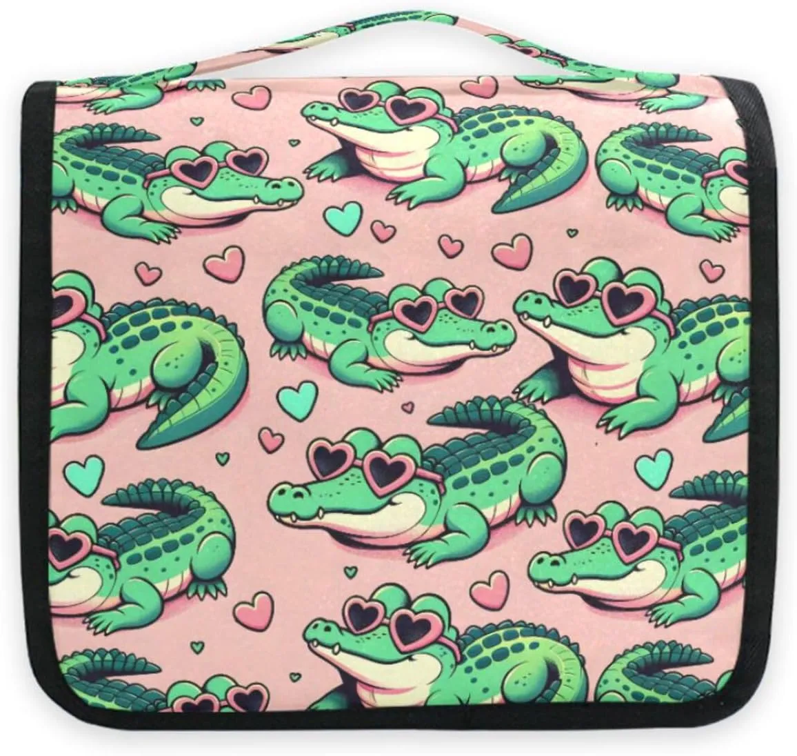 Hanging Toiletry Bag Cute Cartoon Alligator Crocodiles Travel Makeup bag for Toiletries Portable Travel Toiletry Organizer Cosmetic Bags with Hanging Hook