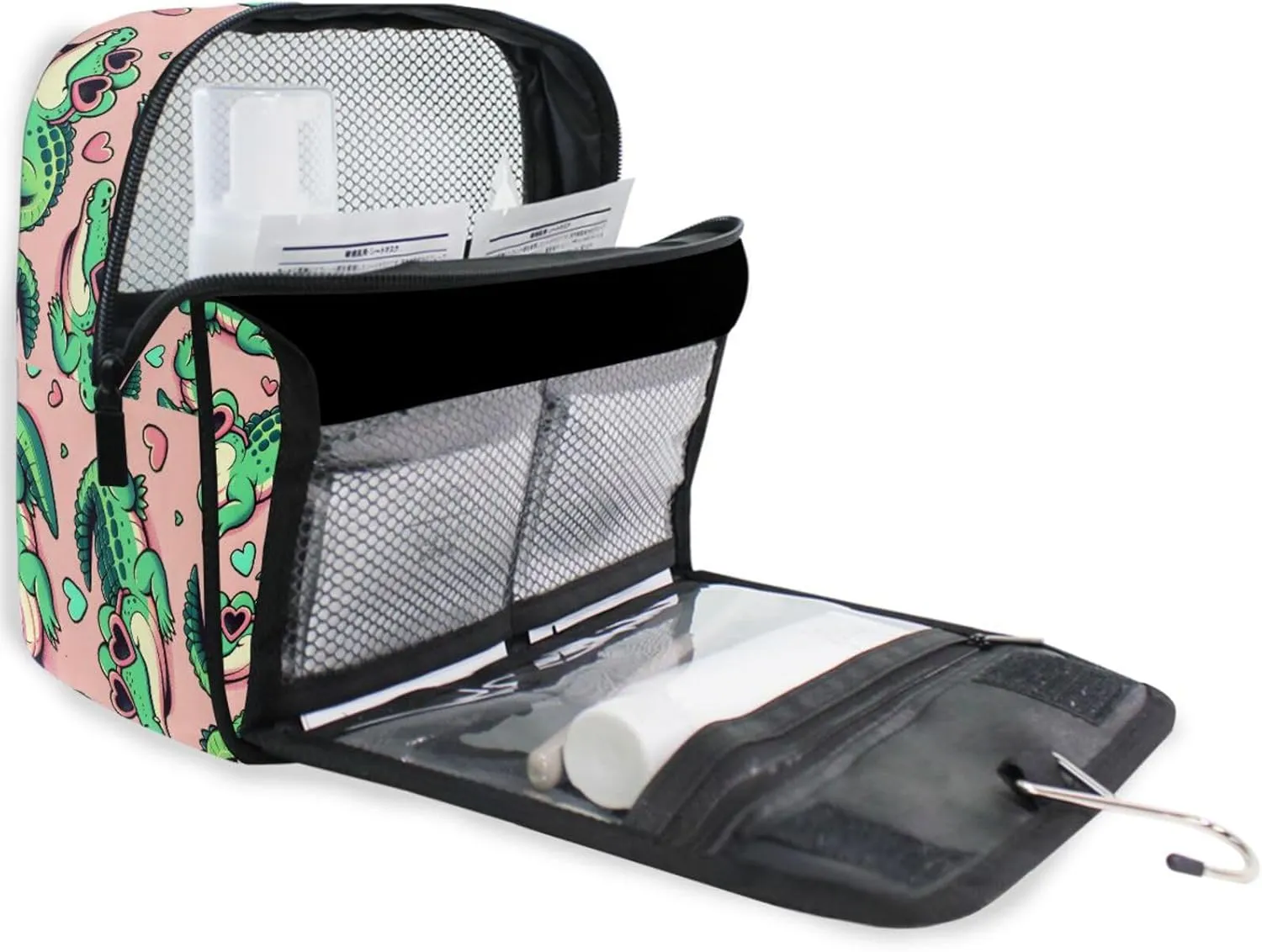 Hanging Toiletry Bag Cute Cartoon Alligator Crocodiles Travel Makeup bag for Toiletries Portable Travel Toiletry Organizer Cosmetic Bags with Hanging Hook