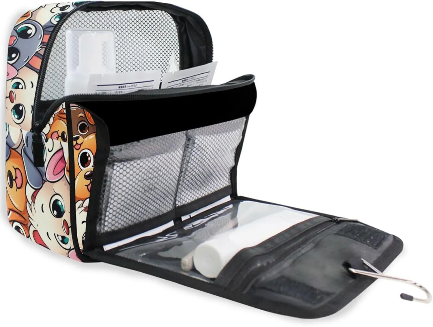 Hanging Toiletry Bag Cute Dogs Head Travel Makeup bag for Toiletries Portable Travel Toiletry Organizer Cosmetic Bags with Hanging Hook