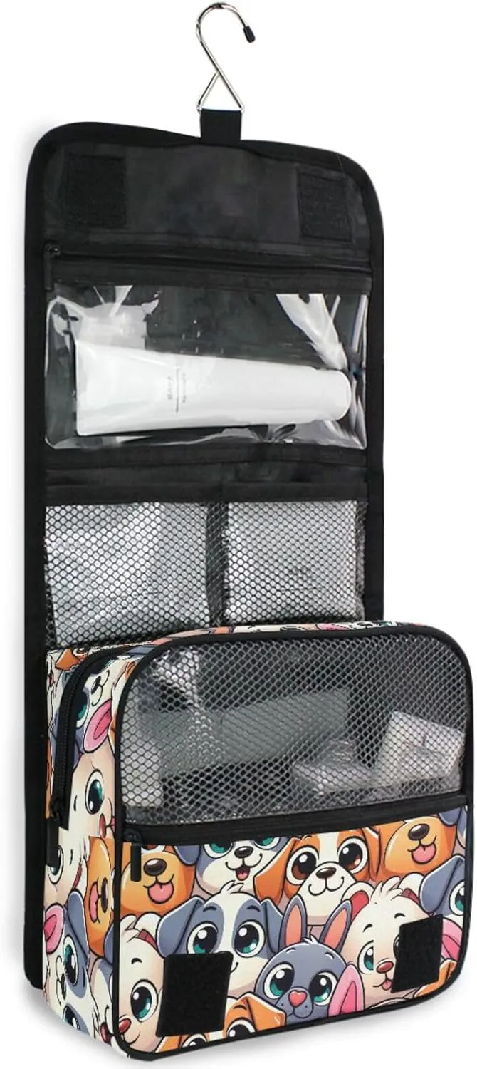 Hanging Toiletry Bag Cute Dogs Head Travel Makeup bag for Toiletries Portable Travel Toiletry Organizer Cosmetic Bags with Hanging Hook