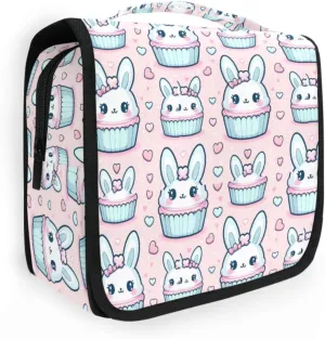 Hanging Toiletry Bag Cute Rabbit Head Pink Travel Makeup bag for Toiletries Portable Travel Toiletry Organizer Cosmetic Bags with Hanging Hook