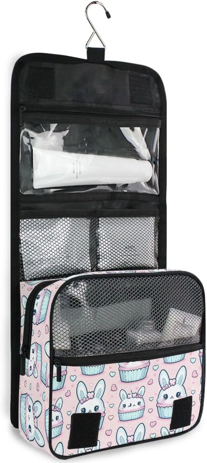 Hanging Toiletry Bag Cute Rabbit Head Pink Travel Makeup bag for Toiletries Portable Travel Toiletry Organizer Cosmetic Bags with Hanging Hook