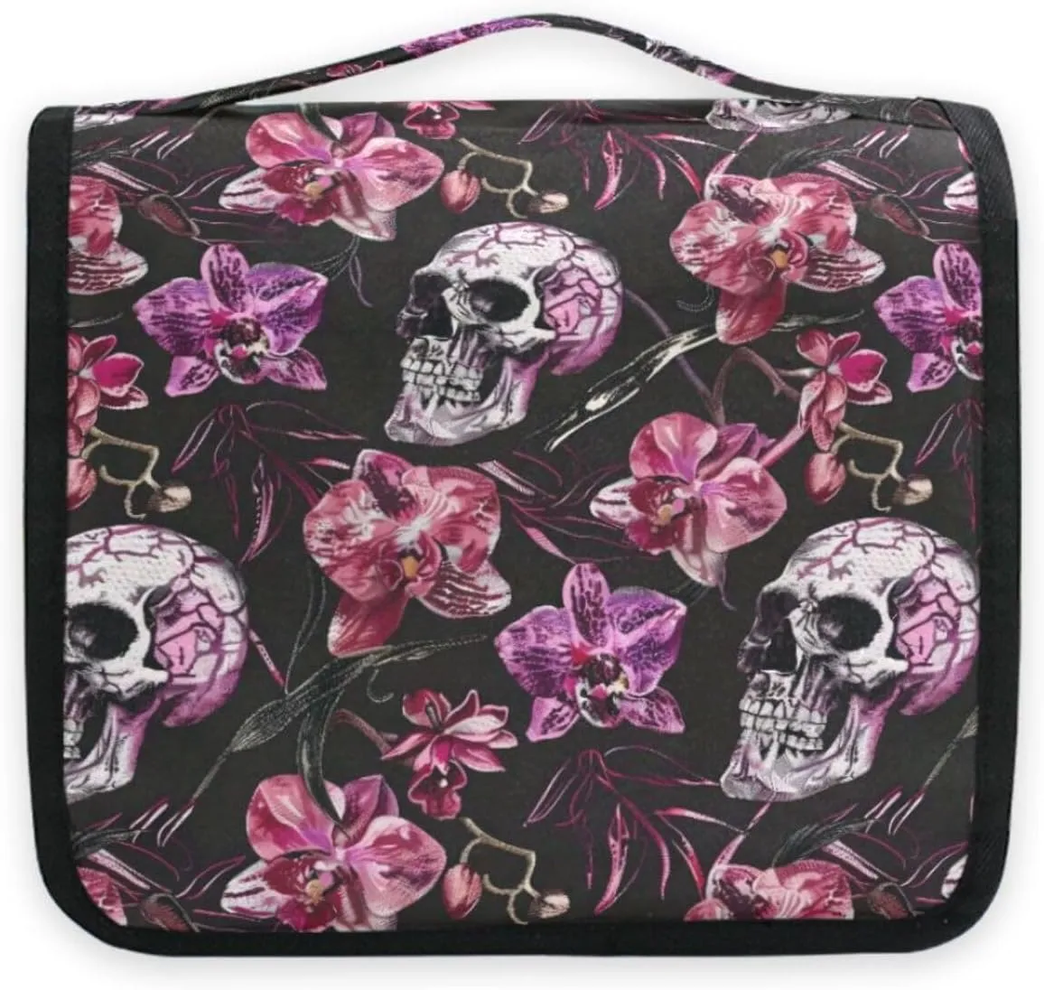 Hanging Toiletry Bag Flowers Skeletons Travel Makeup bag for Toiletries Portable Travel Toiletry Organizer Cosmetic Bags with Hanging Hook