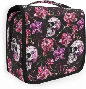 Hanging Toiletry Bag Flowers Skeletons Travel Makeup bag for Toiletries Portable Travel Toiletry Organizer Cosmetic Bags with Hanging Hook