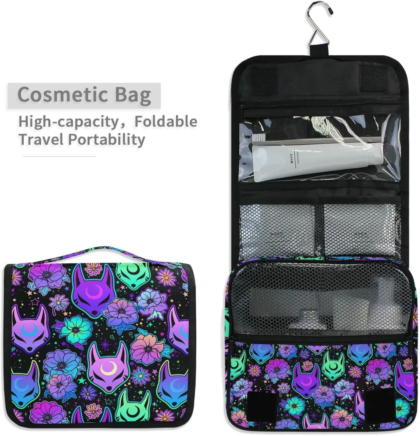 Hanging Toiletry Bag Magic Purple Fox Makeup Bag Travel bag for Toiletries Portable Toiletry Organizer Bags Toiletry Bag for Women Men, Travel-Essentials Toiletry Bag
