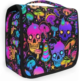 Hanging Toiletry Bag Magic Skull Mushroom Purple Makeup Bag Travel bag for Toiletries Portable Toiletry Organizer Bags Toiletry Bag for Women Men, Travel-Essentials Toiletry Bag