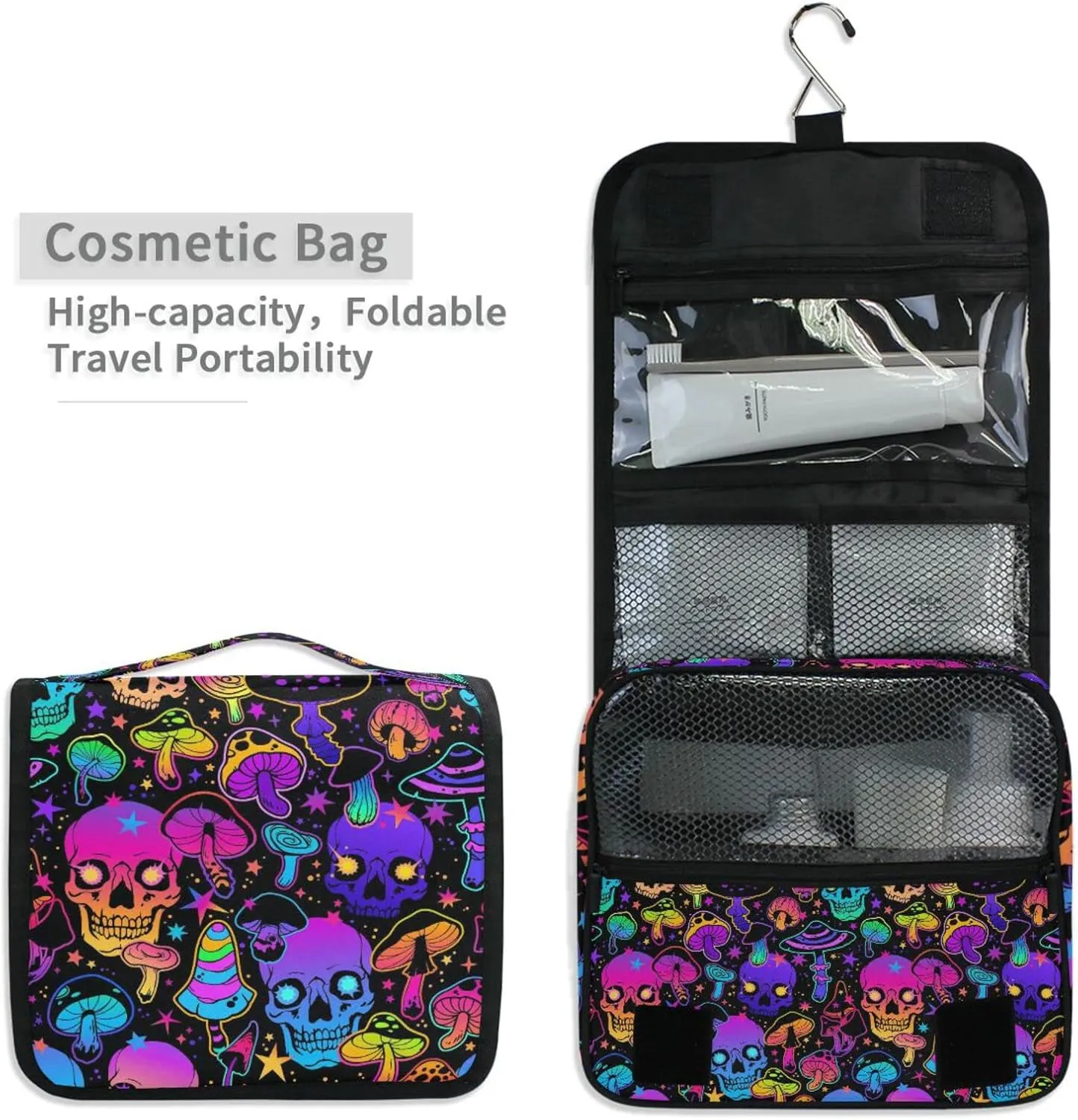 Hanging Toiletry Bag Magic Skull Mushroom Purple Makeup Bag Travel bag for Toiletries Portable Toiletry Organizer Bags Toiletry Bag for Women Men, Travel-Essentials Toiletry Bag