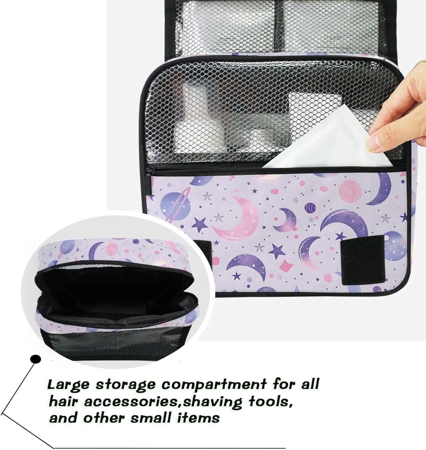Hanging Toiletry Bag Moons Planets and Constellations Travel Makeup bag for Toiletries Portable Travel Toiletry Organizer Cosmetic Bags with Hanging Hook