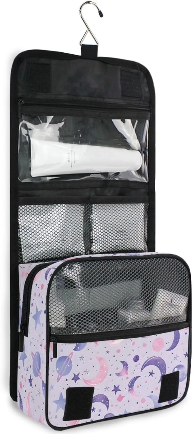 Hanging Toiletry Bag Moons Planets and Constellations Travel Makeup bag for Toiletries Portable Travel Toiletry Organizer Cosmetic Bags with Hanging Hook