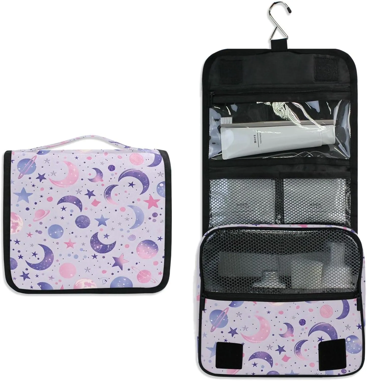 Hanging Toiletry Bag Moons Planets and Constellations Travel Makeup bag for Toiletries Portable Travel Toiletry Organizer Cosmetic Bags with Hanging Hook