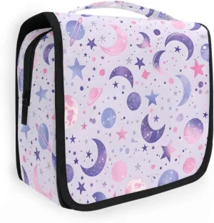 Hanging Toiletry Bag Moons Planets and Constellations Travel Makeup bag for Toiletries Portable Travel Toiletry Organizer Cosmetic Bags with Hanging Hook