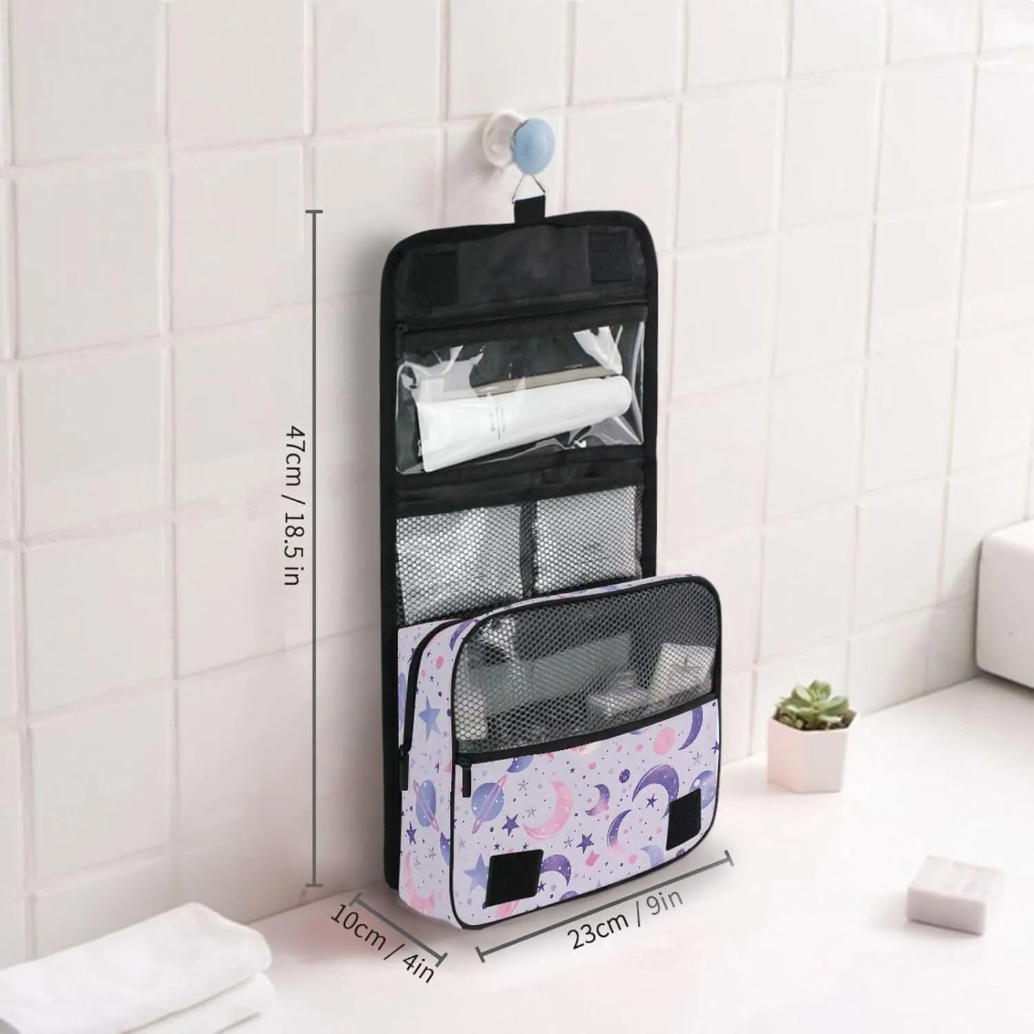 Hanging Toiletry Bag Moons Planets and Constellations Travel Makeup bag for Toiletries Portable Travel Toiletry Organizer Cosmetic Bags with Hanging Hook