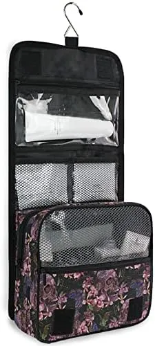 Hanging Toiletry Bag Skull Butterflies and Orchid Makeup Travel bag for Toiletries Portable Toiletry Organizer Bags Clear Toiletry Cosmetic Kit